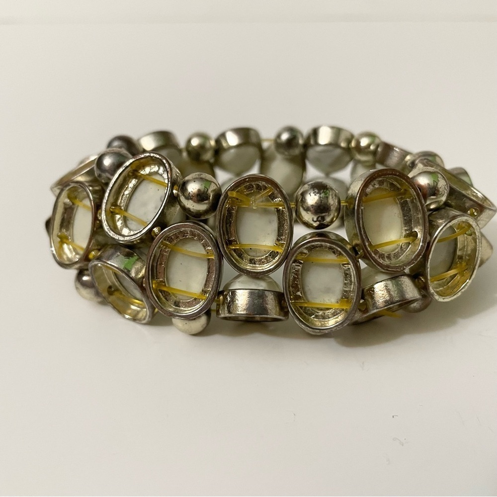 Neutral Two Row Stretch Statement Bracelet - Picture 9 of 11